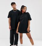 Collusion Unisex T-shirt Dress With Side Bungee In Black