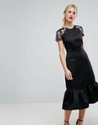 Closet London Premium Embellished Sleeve Pencil Dress With Fluted Hem Detail - Black