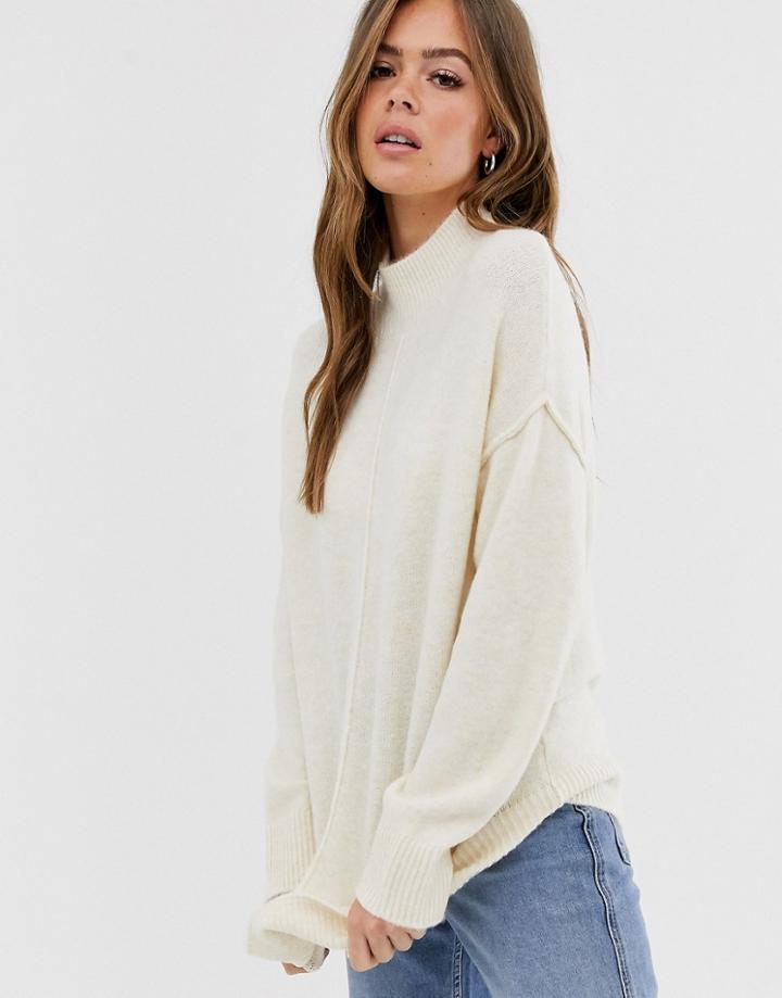 Asos Design Fluffy High Neck Sweater-cream