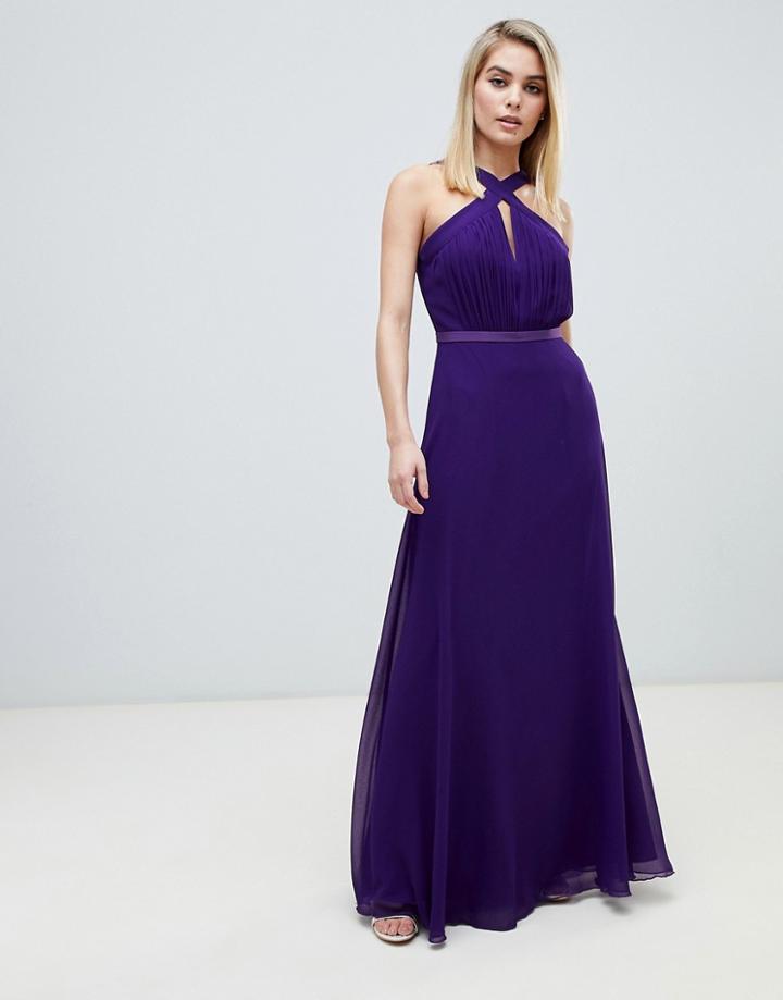 Little Mistress Strappy Pleated Bust Maxi Dress In Purple
