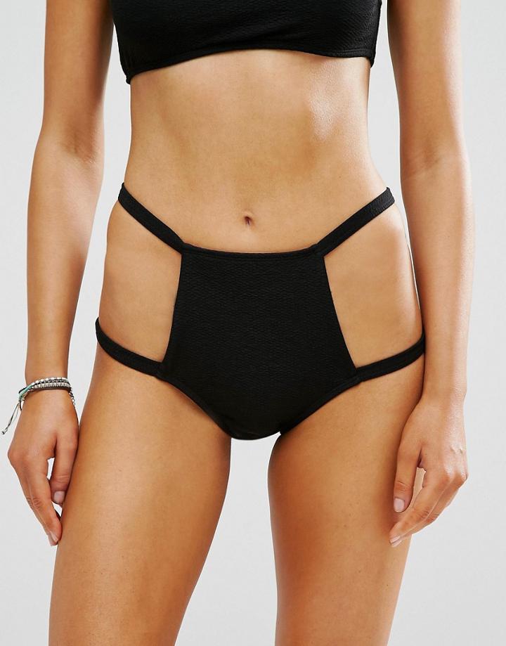 Motel Cut Out High Wasit Bikini Bottom - Black