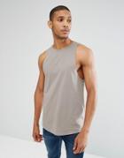 Asos Relaxed Tank With Binding And Curve Hem - Brown