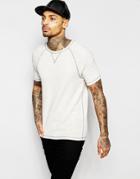 Asos Muscle T-shirt In Mini Waffle With Raglan Sleeves And Contrast Stitching In Cream - Ecru Marl