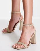 Asos Design Nora Barely There Block Heel Sandals In Natural-neutral