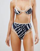 Revel Rey Mesh High Waist Bikini Bottoms With Rose Gold Trim - Multi