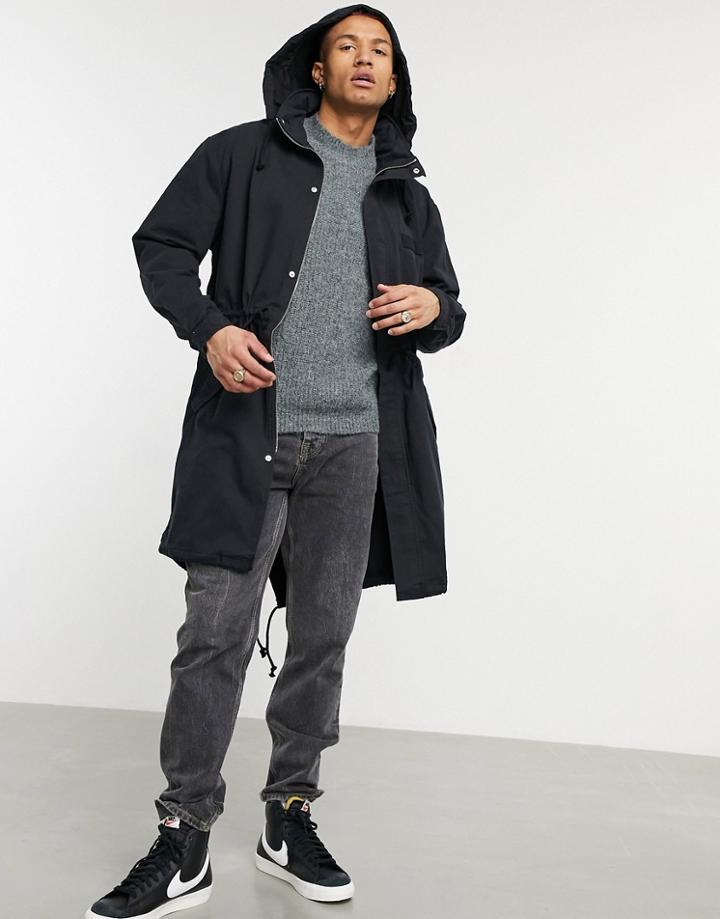 Asos Design Parka Jacket With Funnel Neck In Black
