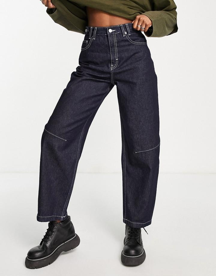 Topshop Barrel Leg Jean In Raw Indigo-blue