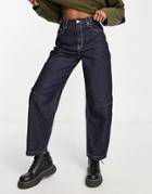 Topshop Barrel Leg Jean In Raw Indigo-blue