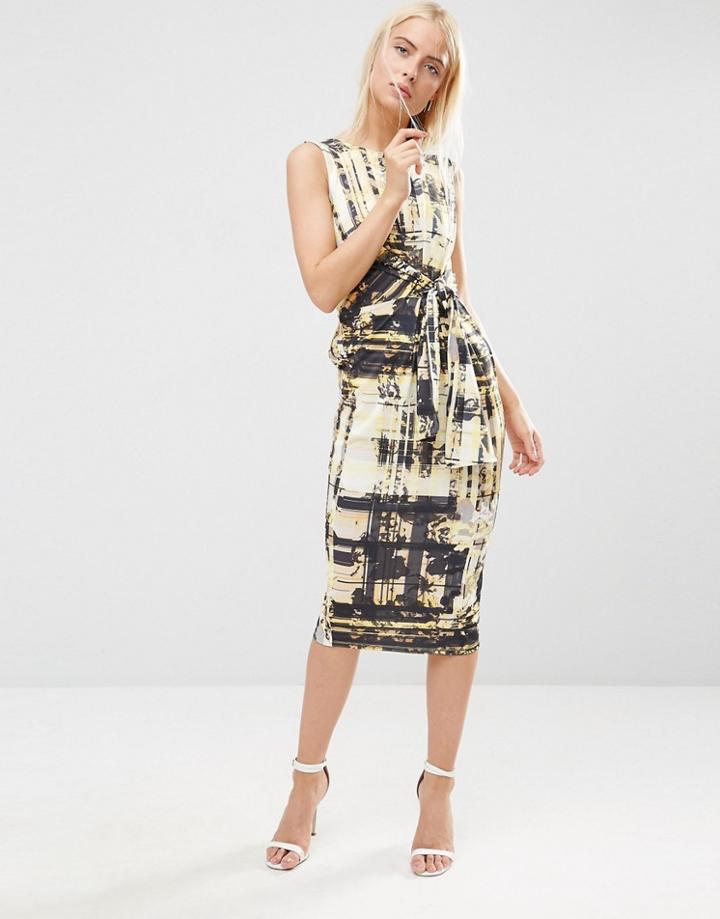 Asos Knot Side Bodycon Dress In Shadow Floral - Print