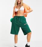 Collusion Unisex Oversized Shorts With Logo Print In Khaki Set-green