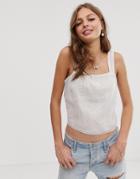 Asos Design Cotton Sun Top With Lace Insert-white