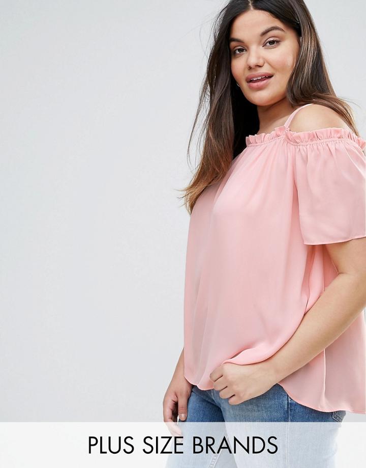 New Look Plus Frill Edge Bardot Top - Pink