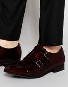 Asos Monk Shoes In Burgundy Polished Leather - Burgundy