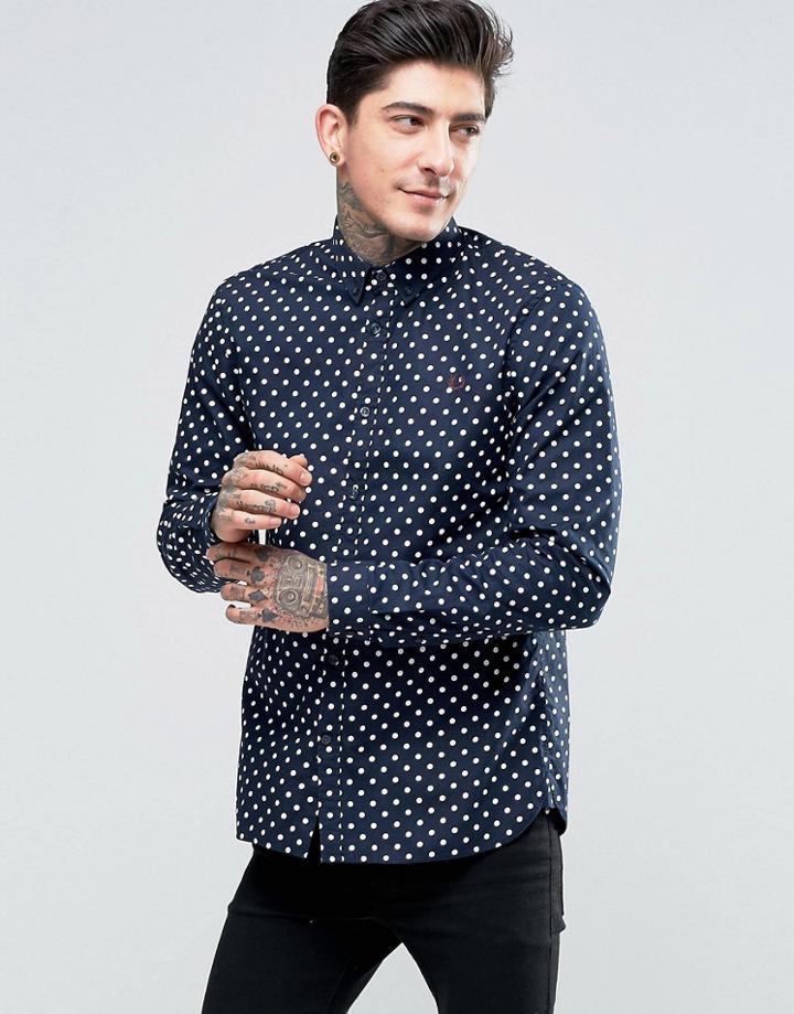 Fred Perry Shirt With Polka Dot In Navy In Slim Fit - Navy