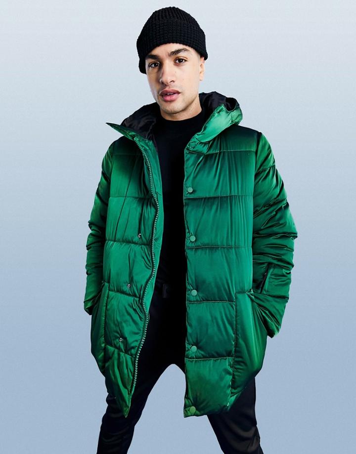 Asos 4505 Ski Puffer Jacket In Green Sateen