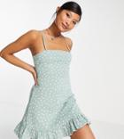 Asos Design Petite Strappy Sundress With Pep Hem In Sage With White Polka Dot-green