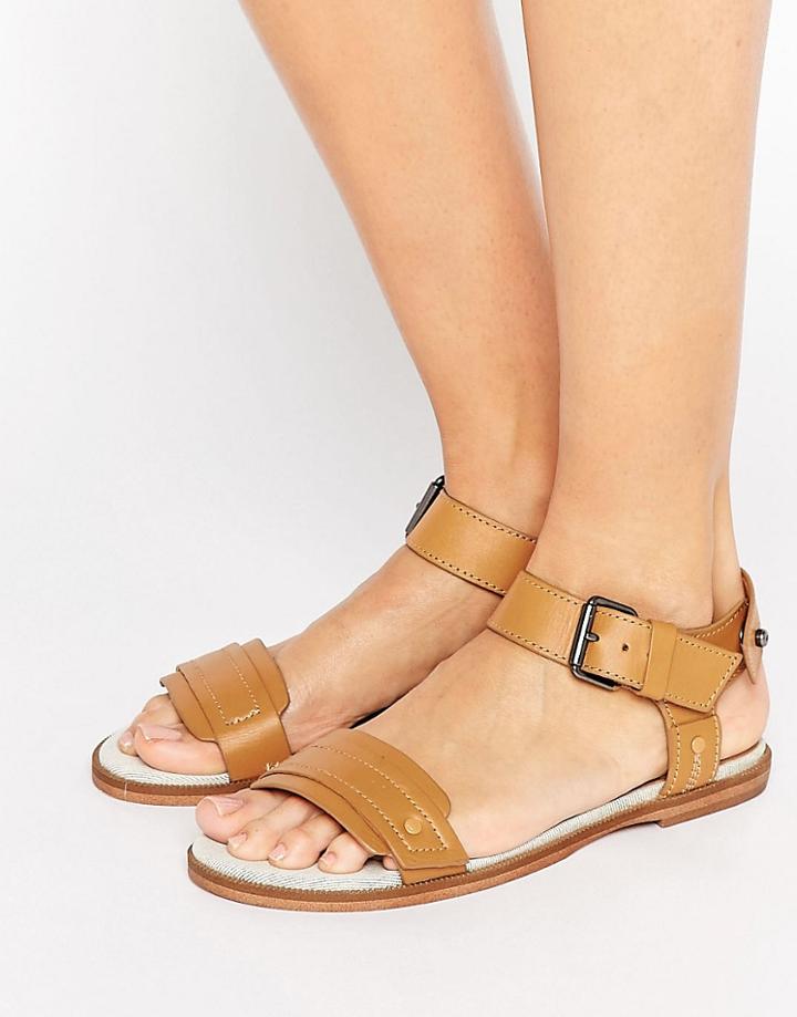 G-star Claro Tan Leather Flat Sandals - Tan