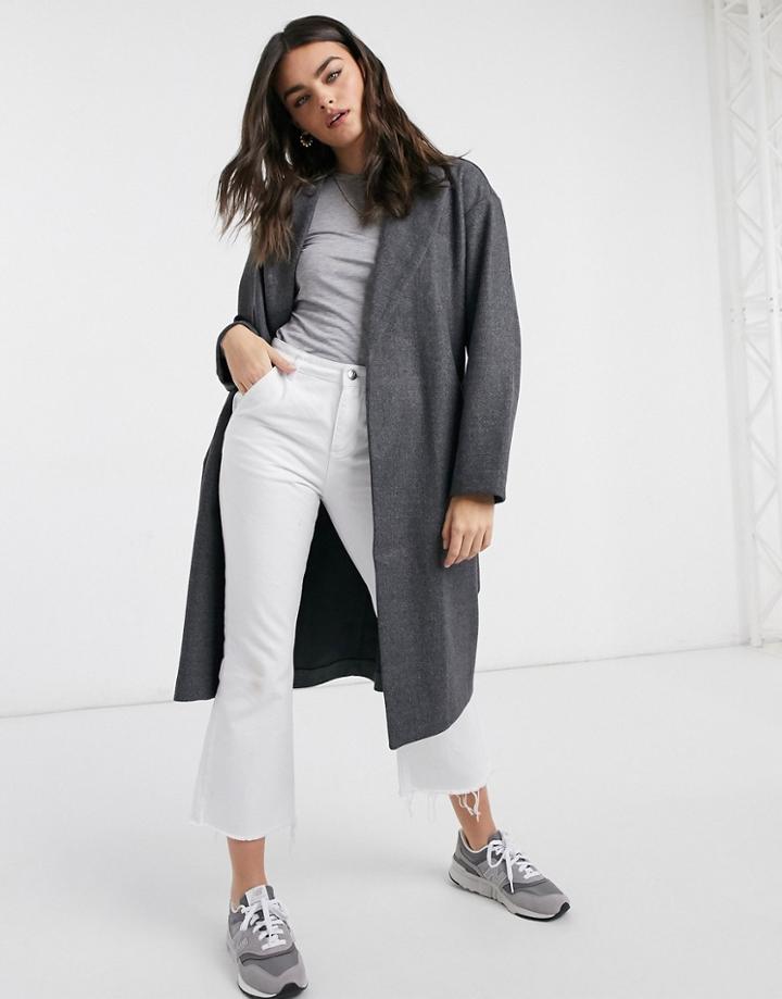 Vero Moda Tailored Coat With Belted Waist In Dark Gray-grey