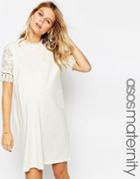 Asos Maternity Shift Dress With Short Lace Sleeve - Cream