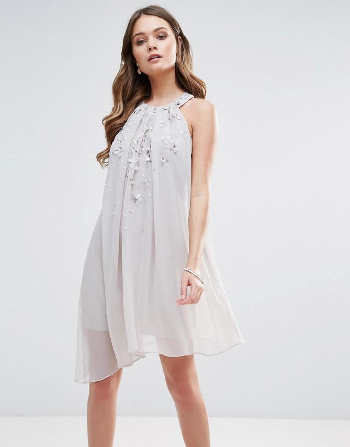 Lipsy Floral Embellished Swing Dress - Gray