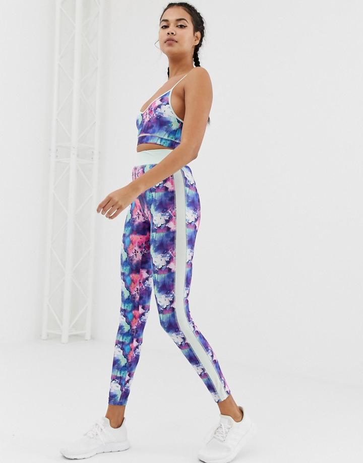 Noisy May Watercolor Print Sports Leggings - Blue