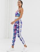 Noisy May Watercolor Print Sports Leggings - Blue