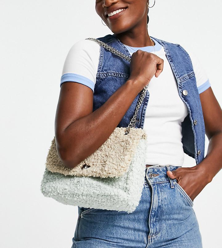 My Accessories London Exclusive Quilted Cross-body Bag In Color Block Teddy Fur-multi