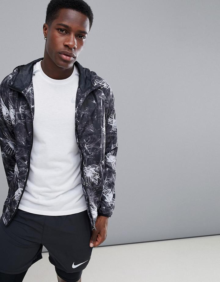 First Running Jacket With All Over Print - Black