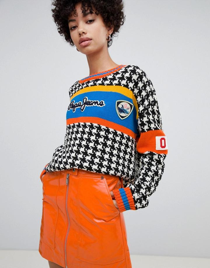 Pepe Jeans Houndstooth Knit With Logo - Multi