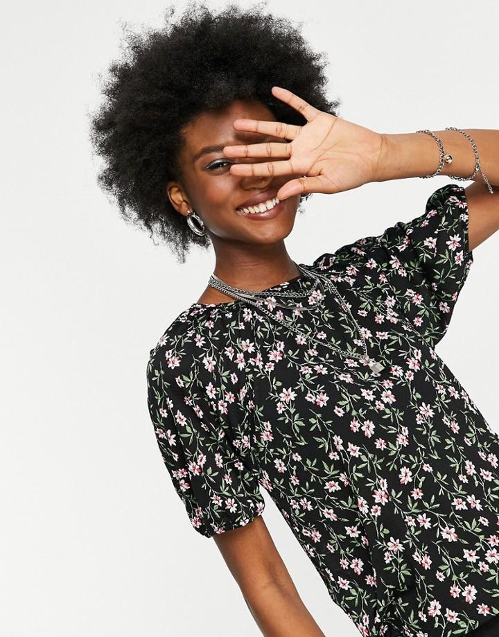 Only Blouse With Open Back In Black Ditsy Floral-multi