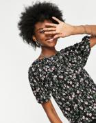 Only Blouse With Open Back In Black Ditsy Floral-multi
