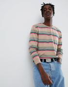 Asos Design Relaxed Long Sleeve T-shirt With Retro Stripe - Beige