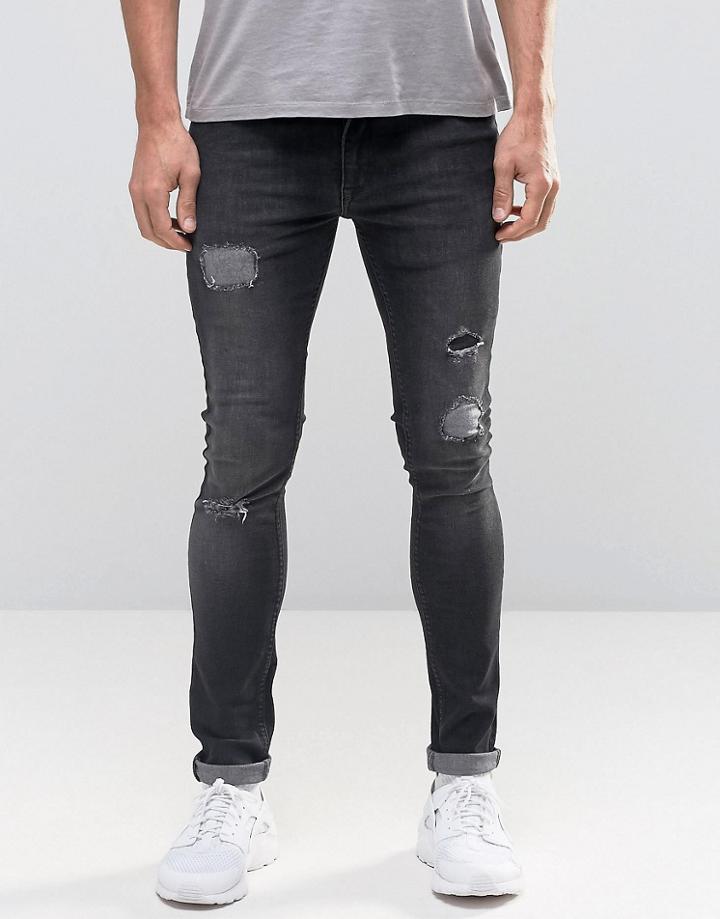 Kubban Denim Spray On Jean Black Wash Rip And Repair Patches - Black