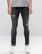 Kubban Denim Spray On Jean Black Wash Rip And Repair Patches - Black