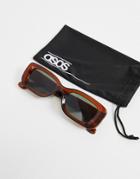 Asos Design Square Bevelled Sunglasses With G15 Lens In Brown