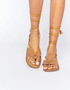 Truffle Collection Beryl Ankle Tie Toepost Flat Sandals - Tan Pu