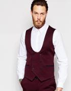 Noose & Monkey Vest With Stretch And Piping In Super Skinny Fit - Wine