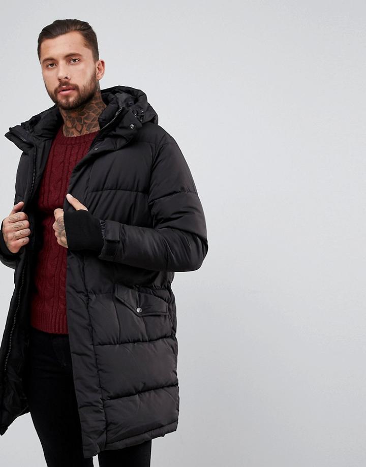 Bershka Puffer Parka In Black - Black
