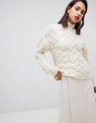 Mango Oversized Chunky Cable Knitted Sweater In Light Beige - Beige