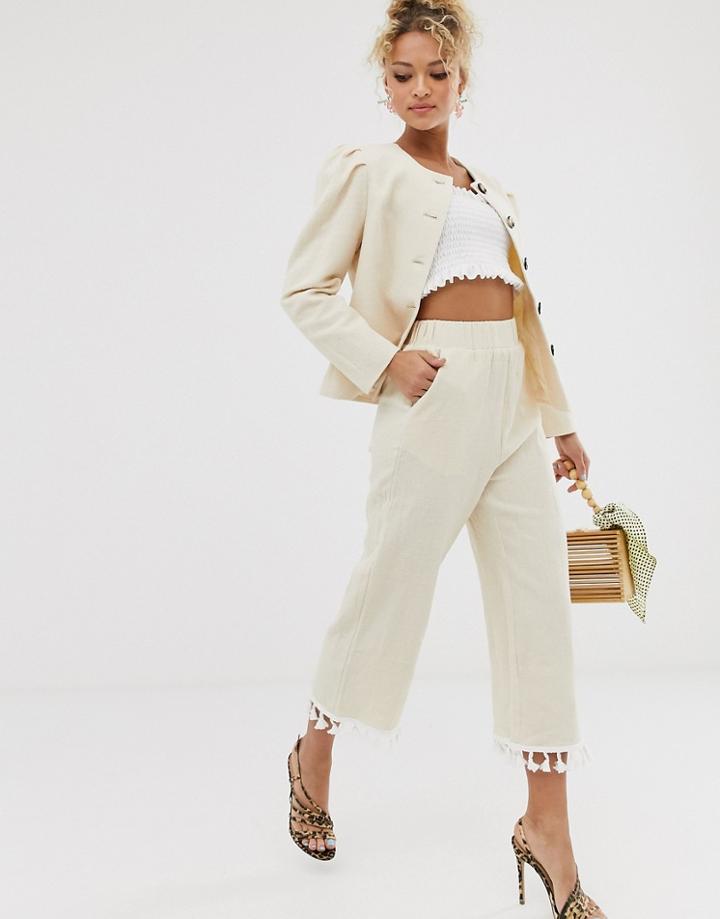 Never Fully Dressed Tassel Hem Pant Two-piece In Cream - Cream