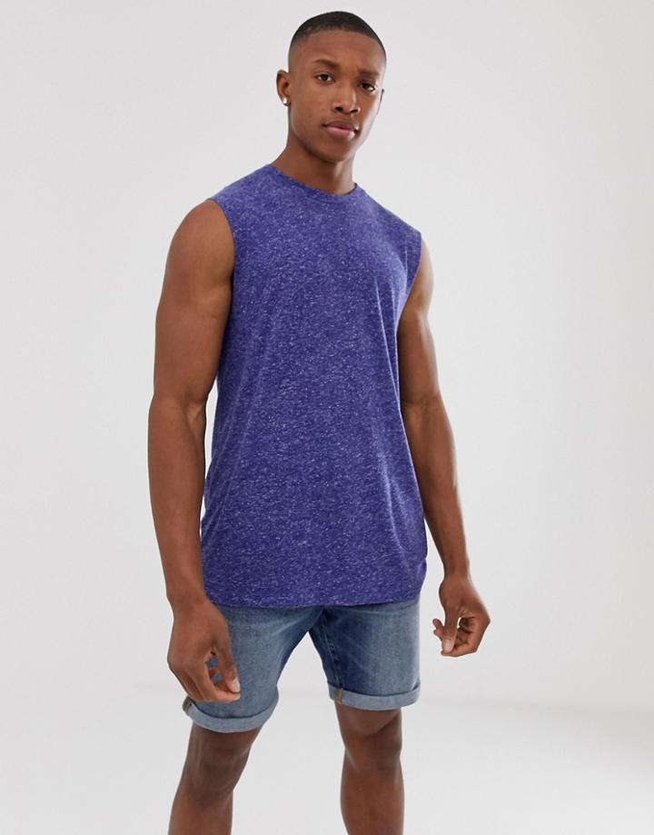 Asos Design Tank Tank In Linen Mix In Navy-blue