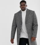 Asos Design Plus Wool Mix Overcoat In Gray Texture - Gray