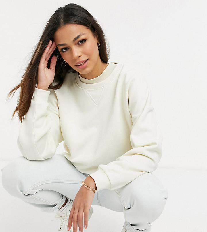 Stradivarius Organic Cotton Crew Neck Sweatshirt In Ecru-white