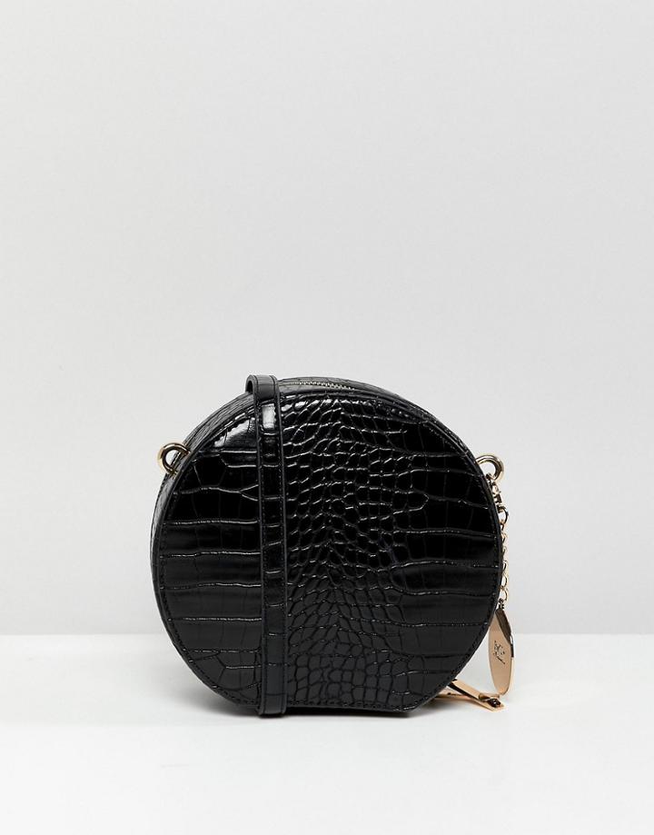Faith Round Croc Effect X Body Bag - Black