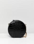 Faith Round Croc Effect X Body Bag - Black