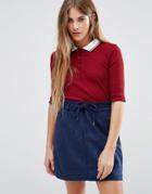 Brave Soul Top With Contrast Collar - Red
