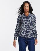 Jdy Winning Long Sleeve Printed Shirt In Navy