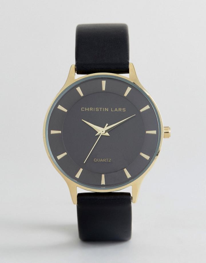 Christin Lars Black Watch With Round Black Dial - Black