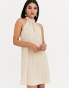 River Island Halter Neck Swing Dress With Buckle Detail In Beige