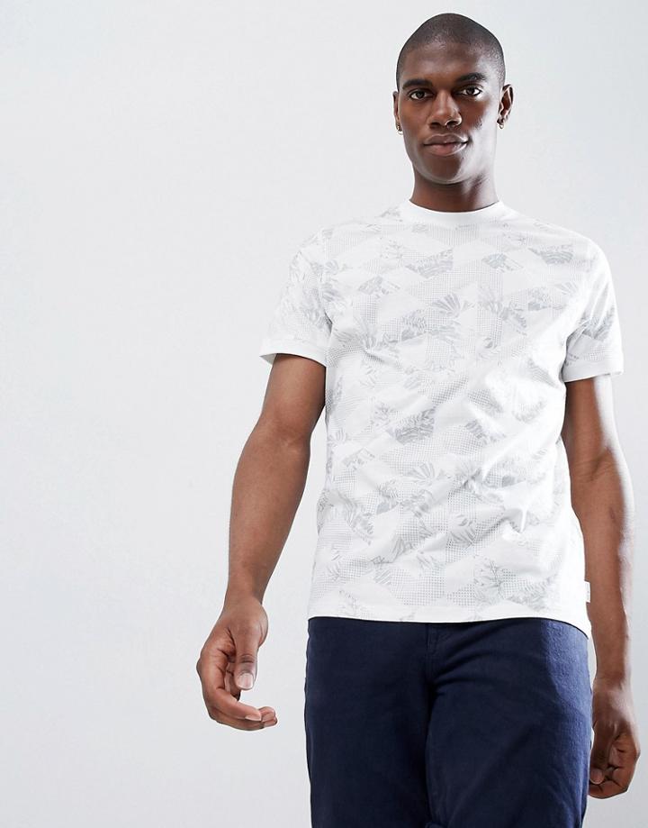 Ted Baker Crew Neck T-shirt In Geo Floral Print - White